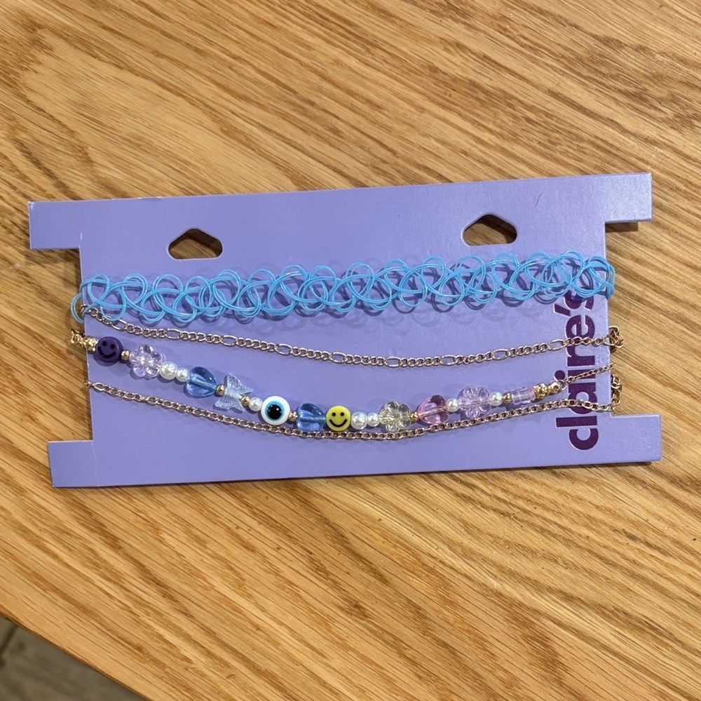 Claire's Blue and Gold Necklace Set